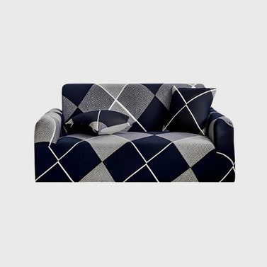 High Stretch 2-Seater Checkered Print Sofa Slipcover