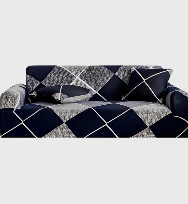 High Stretch 4-Seater Checkered Print Sofa Slipcover