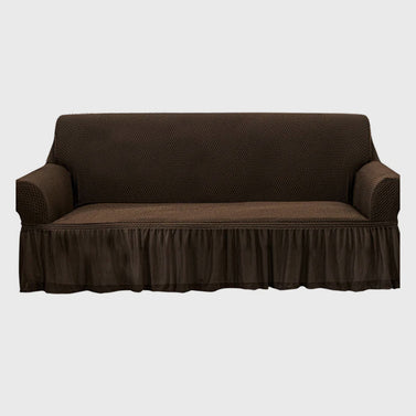 Coffee Colored 3- Seater Sofa Cover with Ruffled Skirt