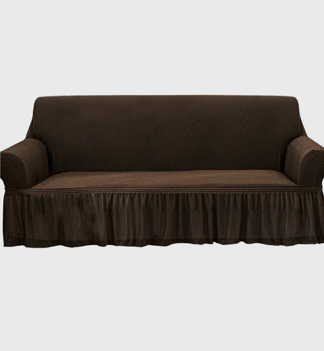 Coffee Colored 3- Seater Sofa Cover with Ruffled Skirt