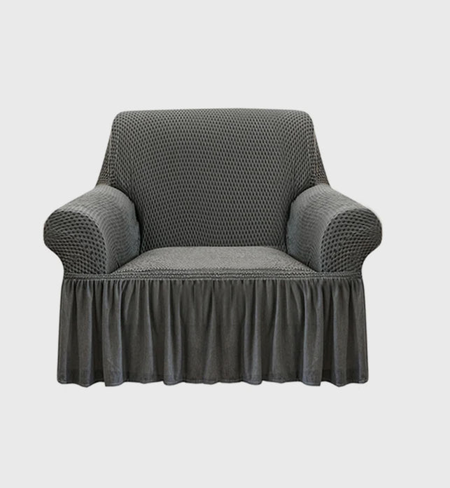 Grey Colored 1- Seater Sofa Cover with Ruffled Skirt