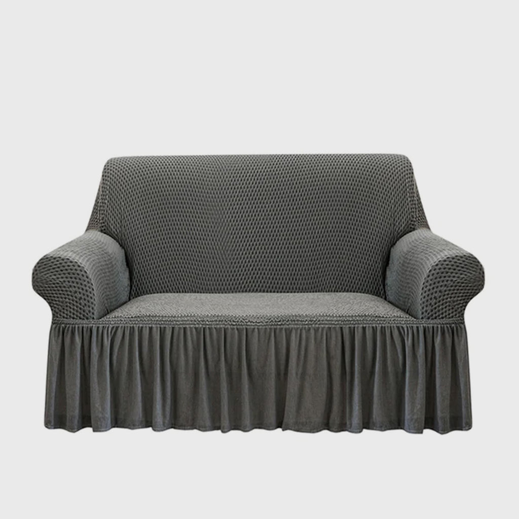 Grey Colored 2- Seater Sofa Cover with Ruffled Skirt