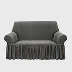 Grey Colored 2- Seater Sofa Cover with Ruffled Skirt