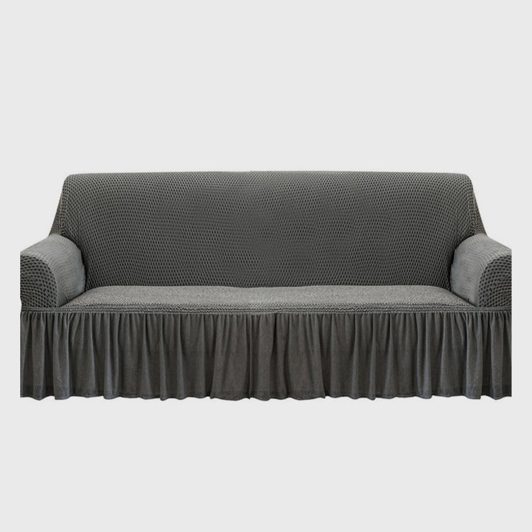 Grey Colored 3- Seater Sofa Cover with Ruffled Skirt