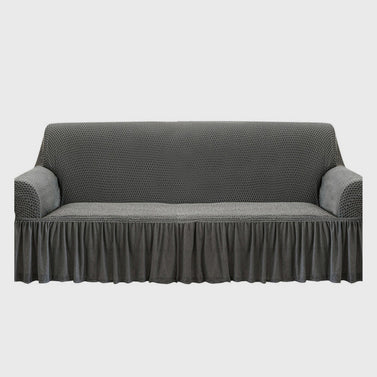 Grey Colored 4- Seater Sofa Cover with Ruffled Skirt