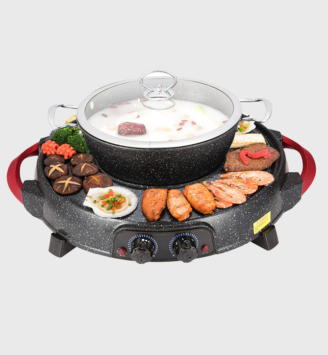 2 in 1 Electric Stone Coated Grill and Hotpot with Division