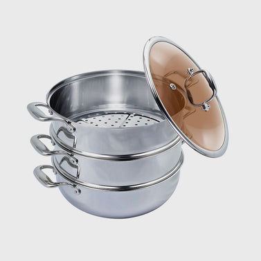 3 Tier 28cm Stainless Steel Food Steamer with Glass Lid