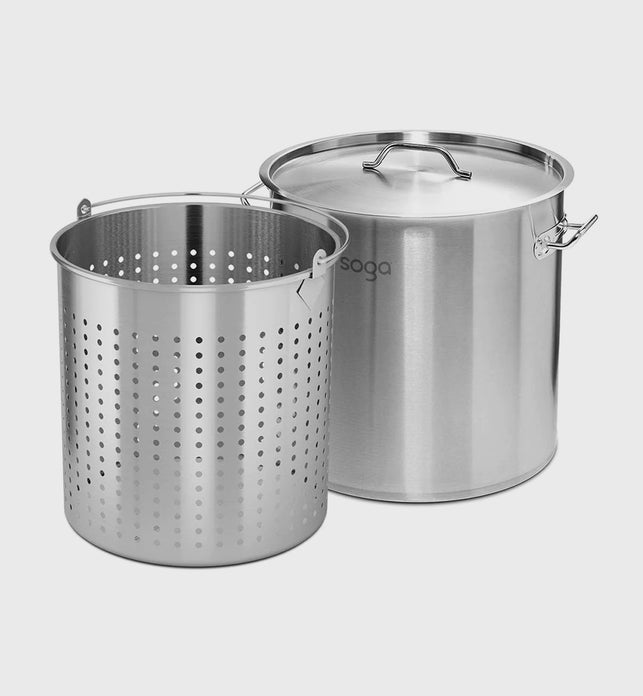 98L 18/10 Stainless Steel Stockpot with Perforated Pasta Strainer