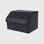SOGA Leather Car Boot Collapsible Foldable Trunk Cargo Organizer Portable Storage Box Black/Gold Stitch Medium