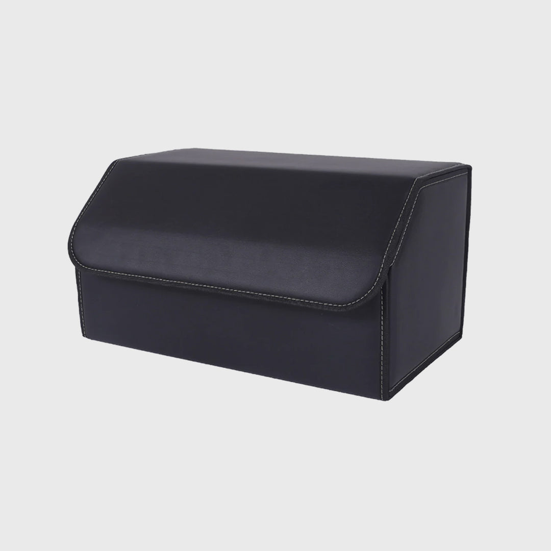 Leather Car Boot Foldable Trunk Cargo Organizer Box Black Large