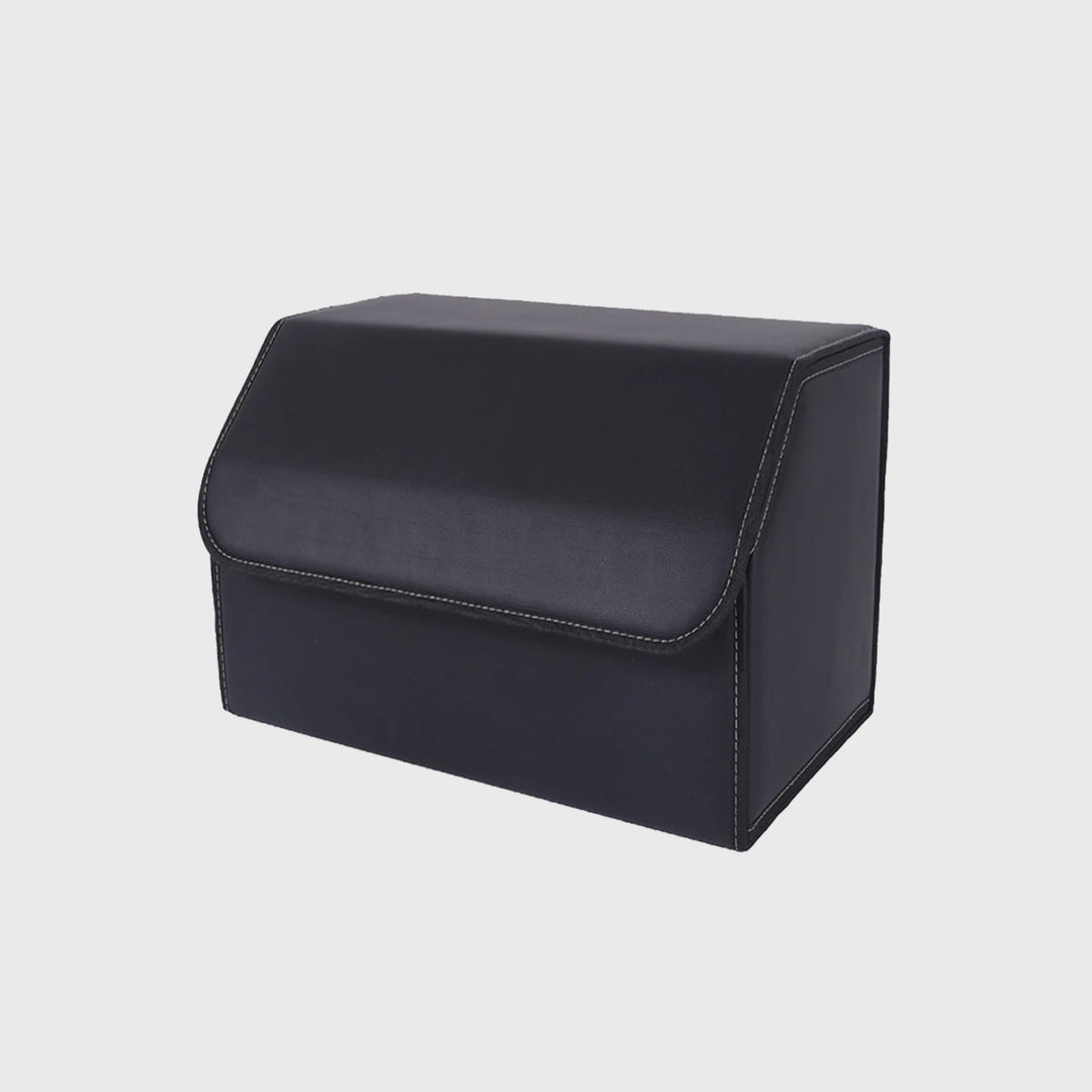 Leather Car Boot Foldable Trunk Cargo Organizer Box Black Medium