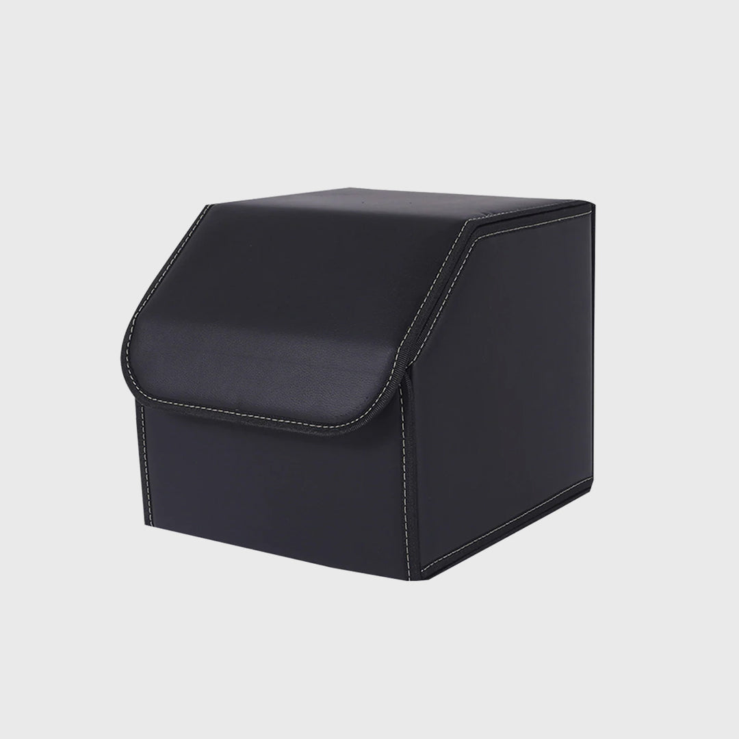 Leather Car Boot Foldable Trunk Cargo Organizer Box Black Small