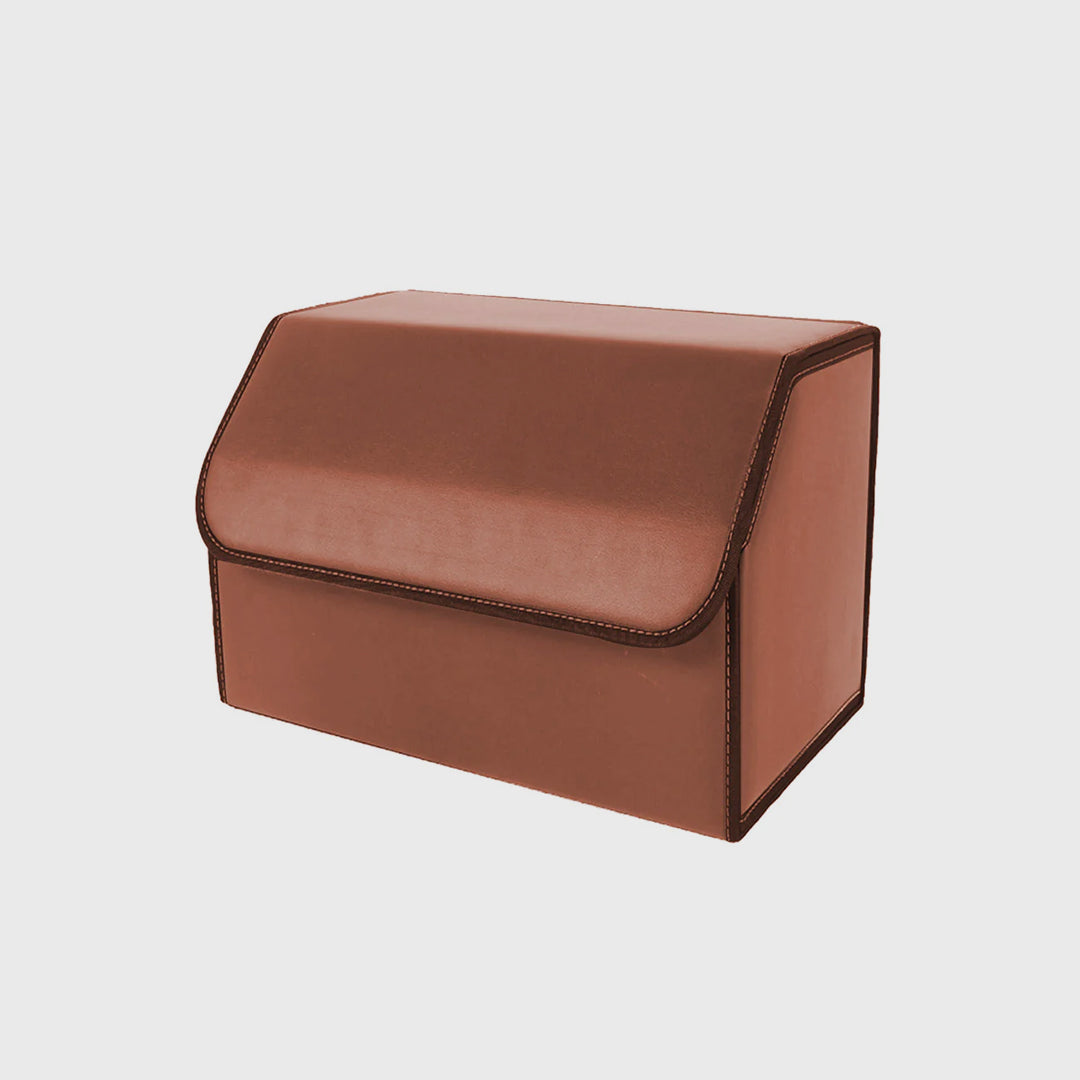 Leather Car Boot Foldable Trunk Cargo Organizer Box Coffee Medium