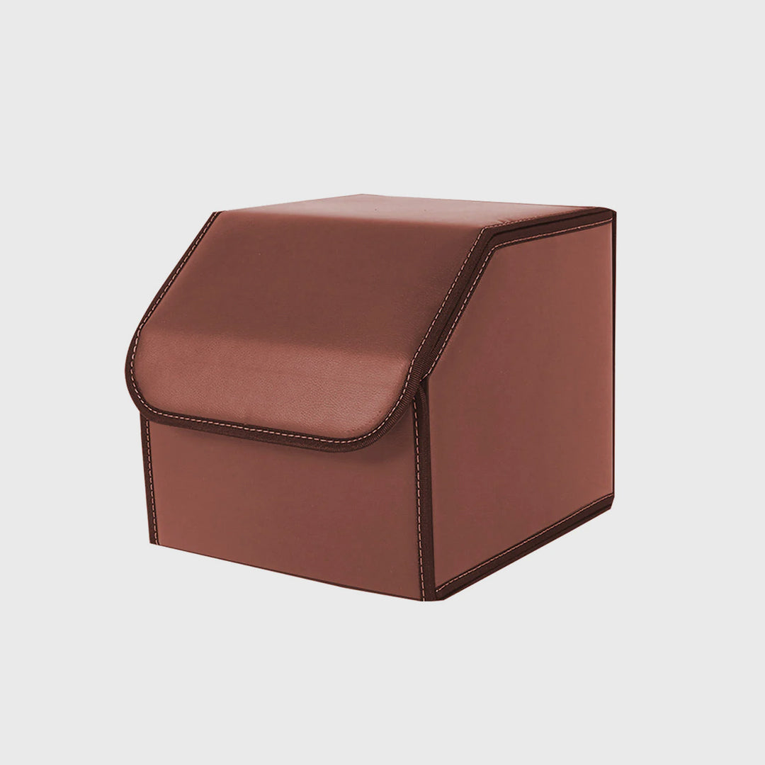 Leather Car Boot Foldable Trunk Cargo Organizer Box Coffee Small