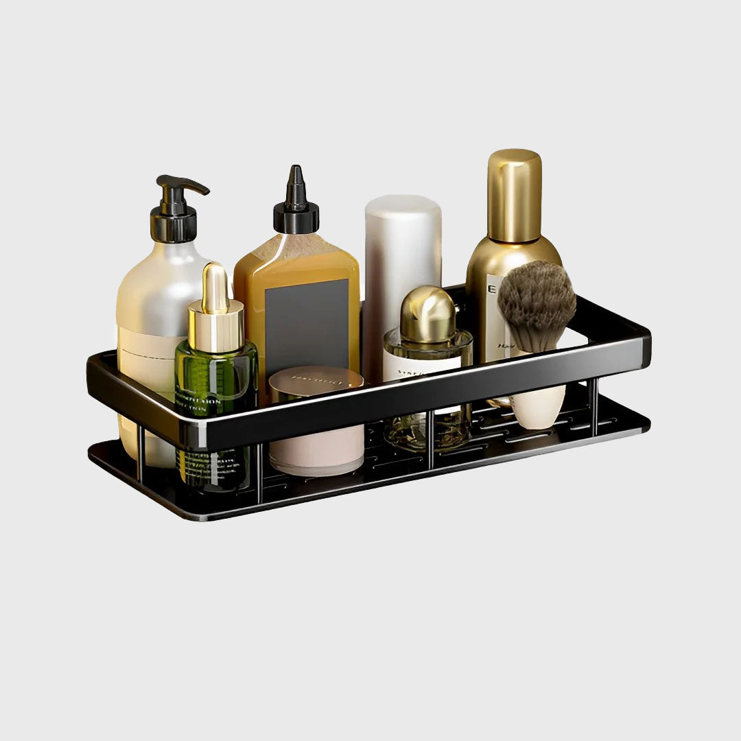Black Wall-Mounted Rectangular Bathroom Rack