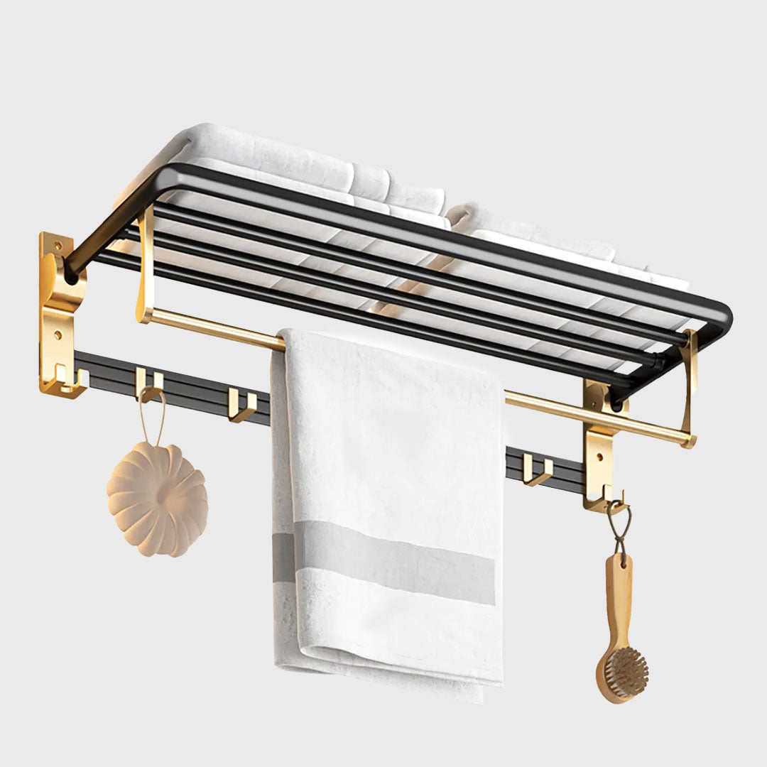 63cm Wall-Mounted Double Pole Towel Holder with Hooks