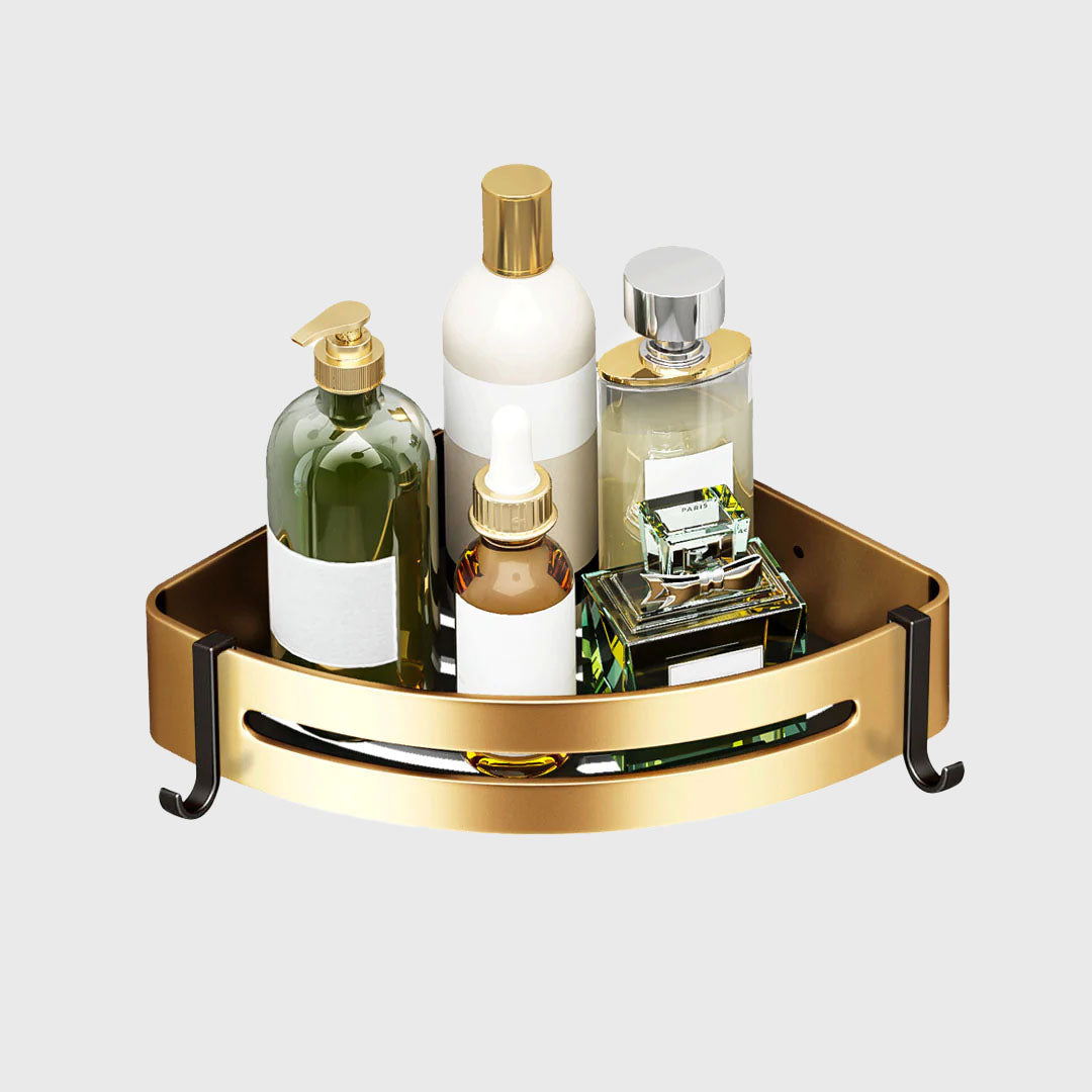 Wall-Mounted Triangular Bathroom Storage Rack with Hooks