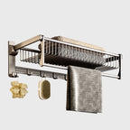 61cm Gray Wall-Mounted Double Pole Towel Holder with Hooks