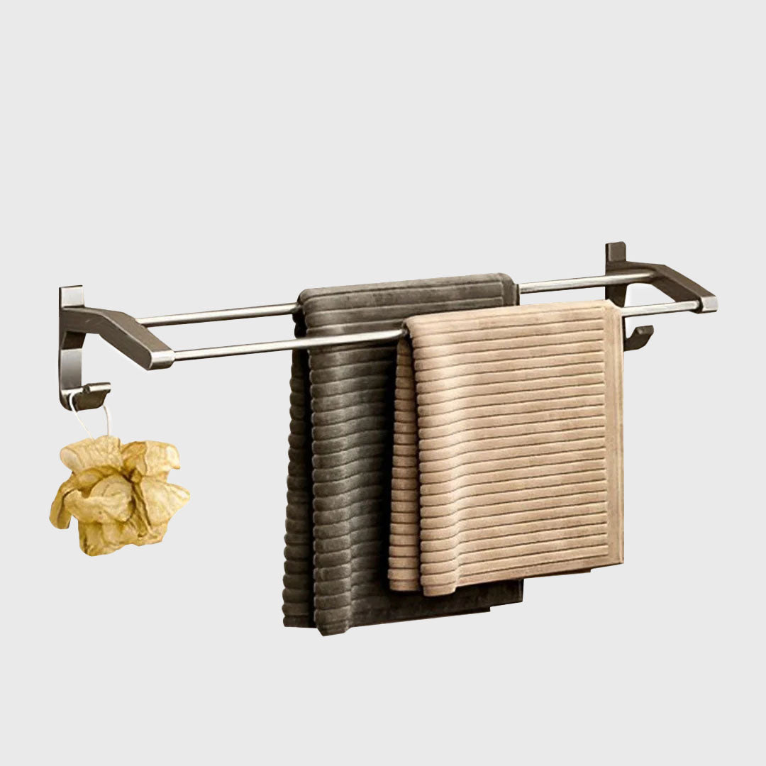 62cm Gray Wall-Mounted Double Pole Towel Holder with Hooks