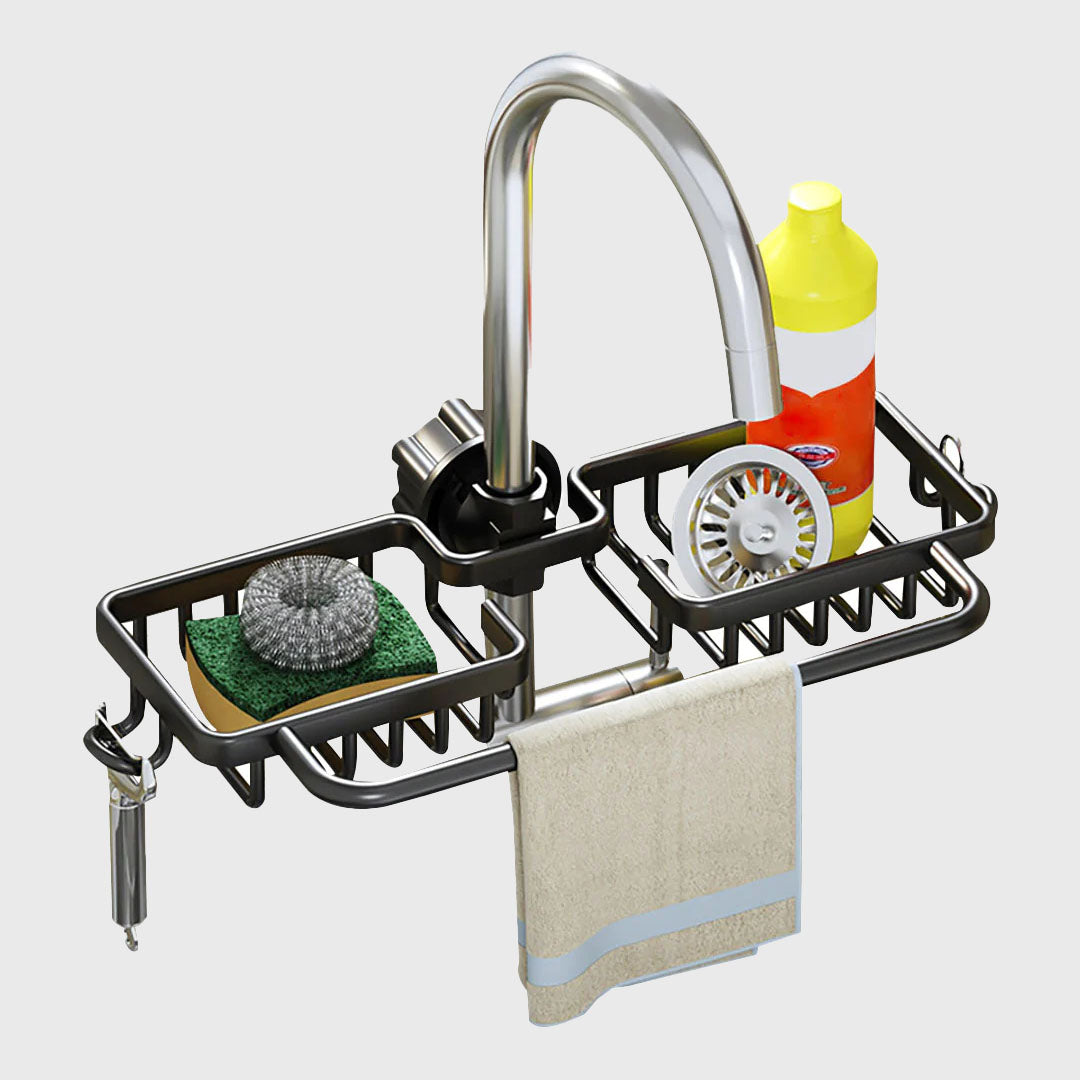 Black Kitchen Sink Faucet Organiser with Towel Bar Holder