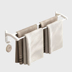 62cm White Wall-Mounted Double Pole Towel Holder with Hooks