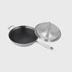 18/10 Stainless Steel 34cm Frying Pan Textured Non Stick Interior with Helper Handle and Lid