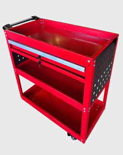 3 Tier Tool Storage Cart with Drawer and Hooks Red