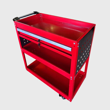 3 Tier Tool Storage Cart with Drawer and Hooks Red