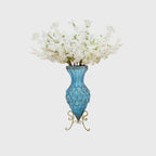 67cm Blue Glass Floor Vase with 10pcs White Artificial Flower Set