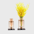 42cm 32cm Transparent Glass Vase with Yellow Flower and Candle Set