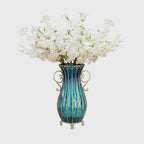 51cm Blue Glass Floor Vase and 10pcs White Artificial Flower Set