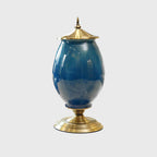 40cm Ceramic Vase with Gold Metal Base Dark Blue