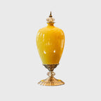 42cm Ceramic Vase with Gold Metal Base Yellow