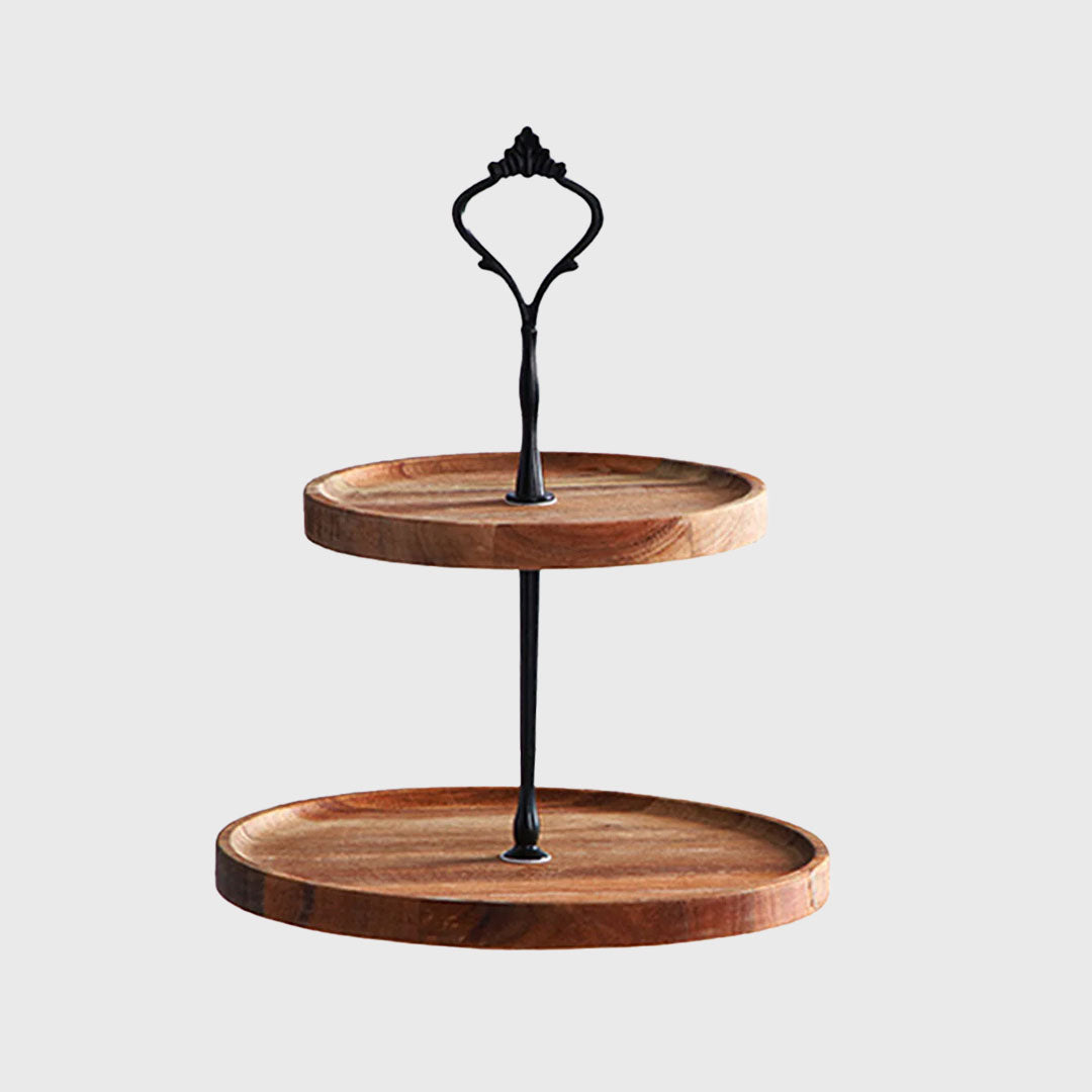 15cm 2 Tier  Brown Round Wooden Acacia board