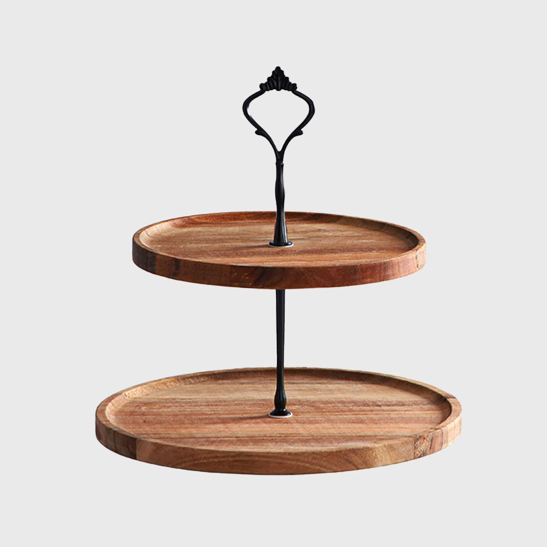 20cm 2 Tier  Brown Round Wooden Acacia board