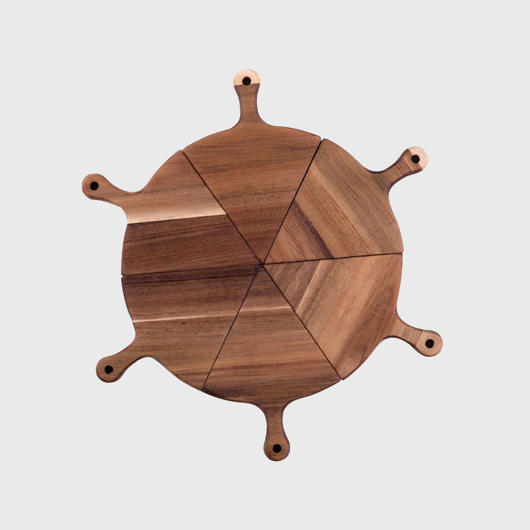 6pcs Brown Round Wood Pizza Server