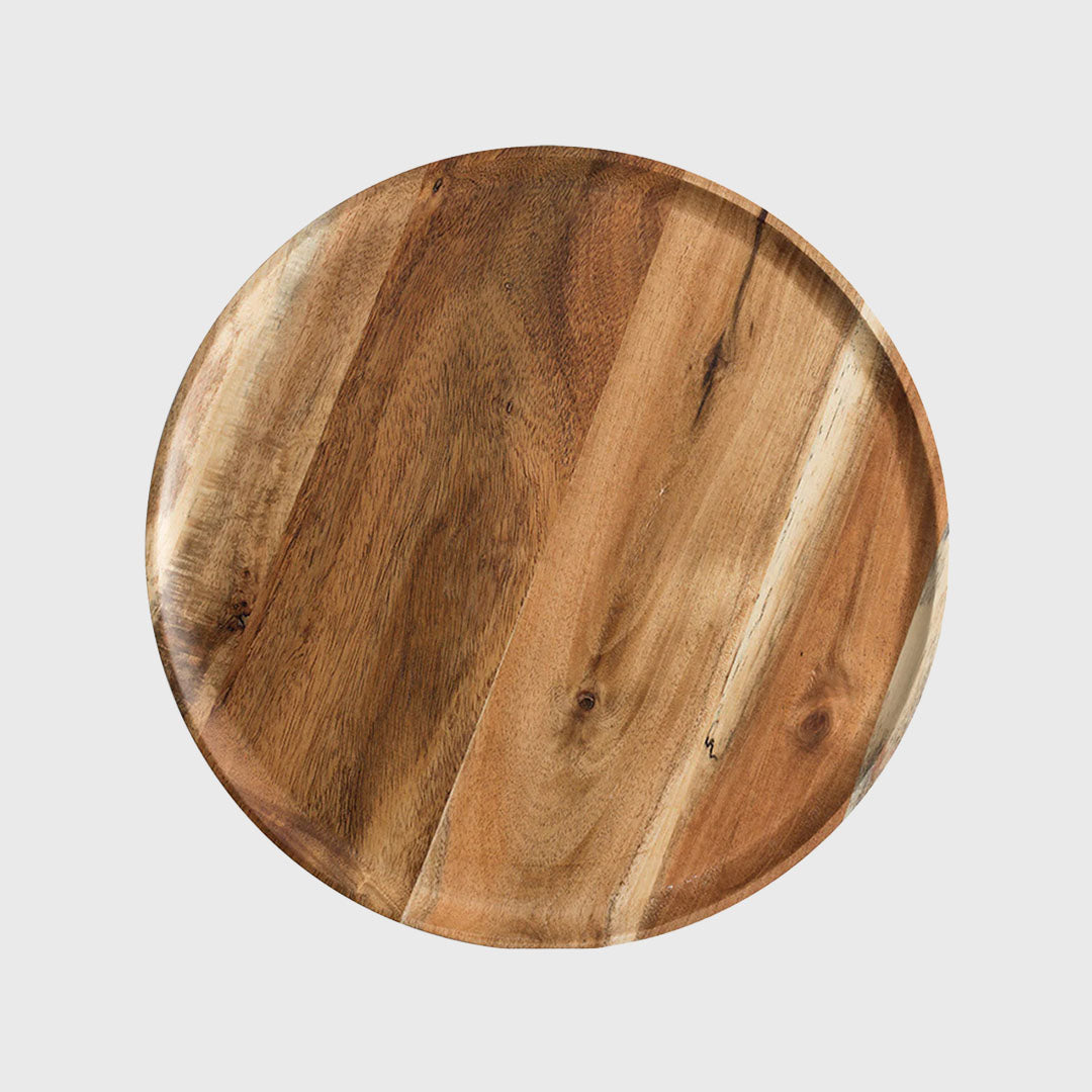 20cm Brown Round Wooden Serving Tray