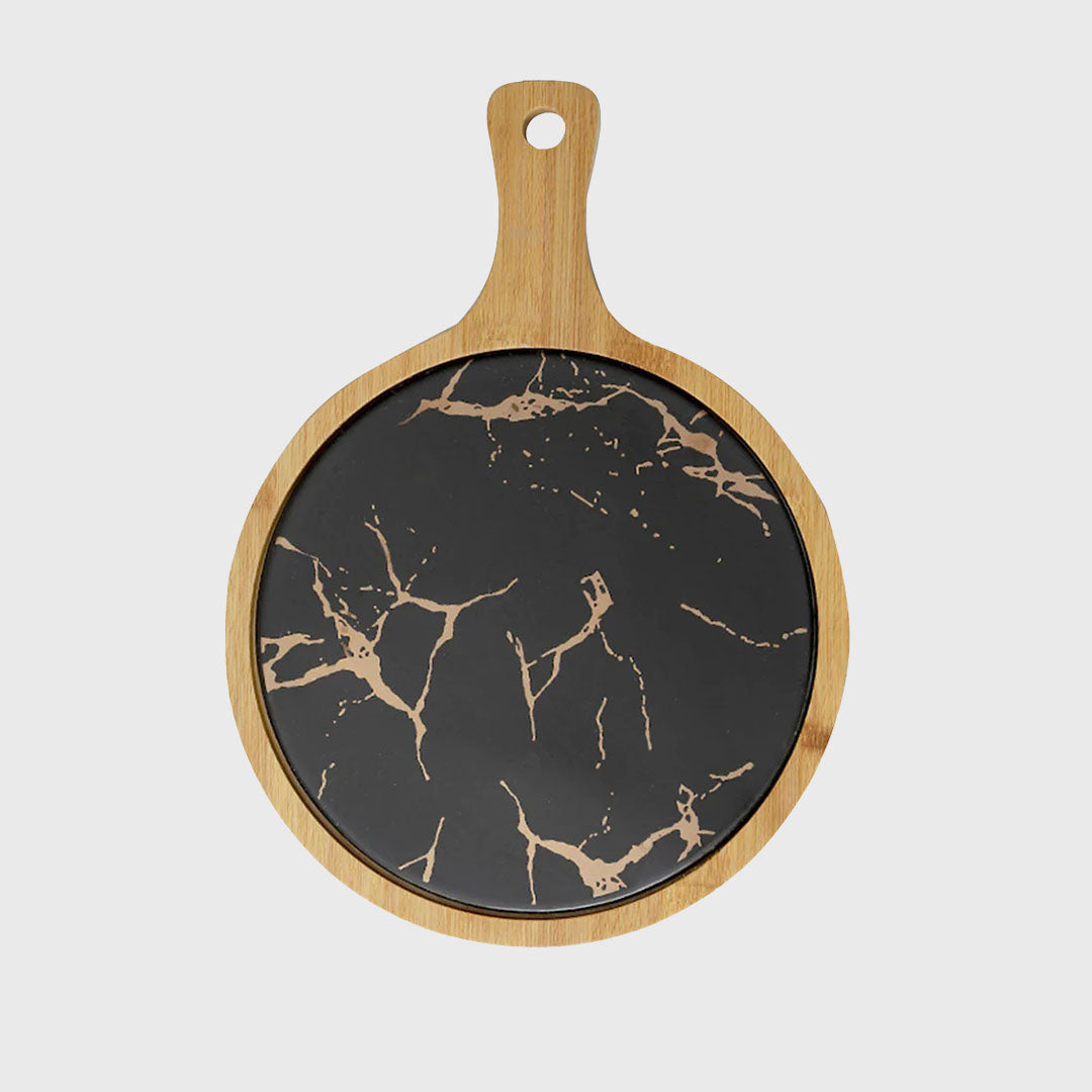 30cm Black Circle  Wood Serving Tray
