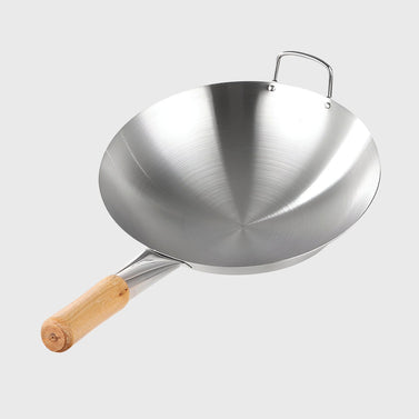 SOGA 42cm Stainless Steel Kitchen Cooking Wok with Wood Handle