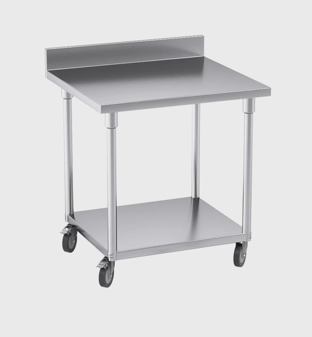 80cm Commercial Kitchen Stainless Steel Work Bench with Backsplash and Caster Wheels