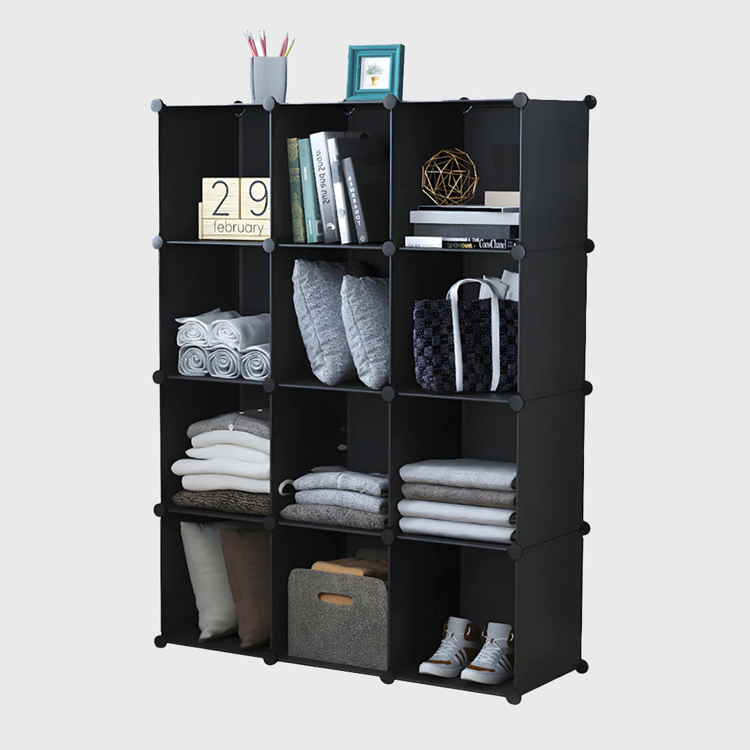 4 Tier 12-Cube Black Portable Wardrobe