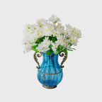Blue Glass Flower Vase with 10 Bunch 6 Heads Artificial Silk Lilium nanum Set
