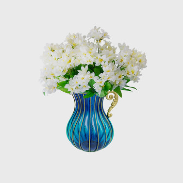 Blue Glass Flower Vase with 10 Bunch 6 Heads Artificial Silk Lilium nanum Set