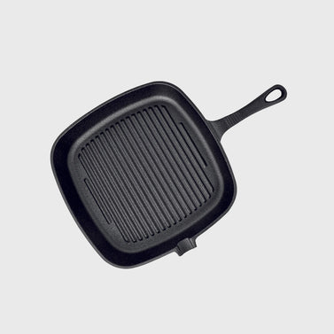 SOGA 23.5cm Square Ribbed Cast Iron Frying Pan with Handle