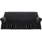Dark Grey Colored 4- Seater Sofa Cover with Ruffled Skirt