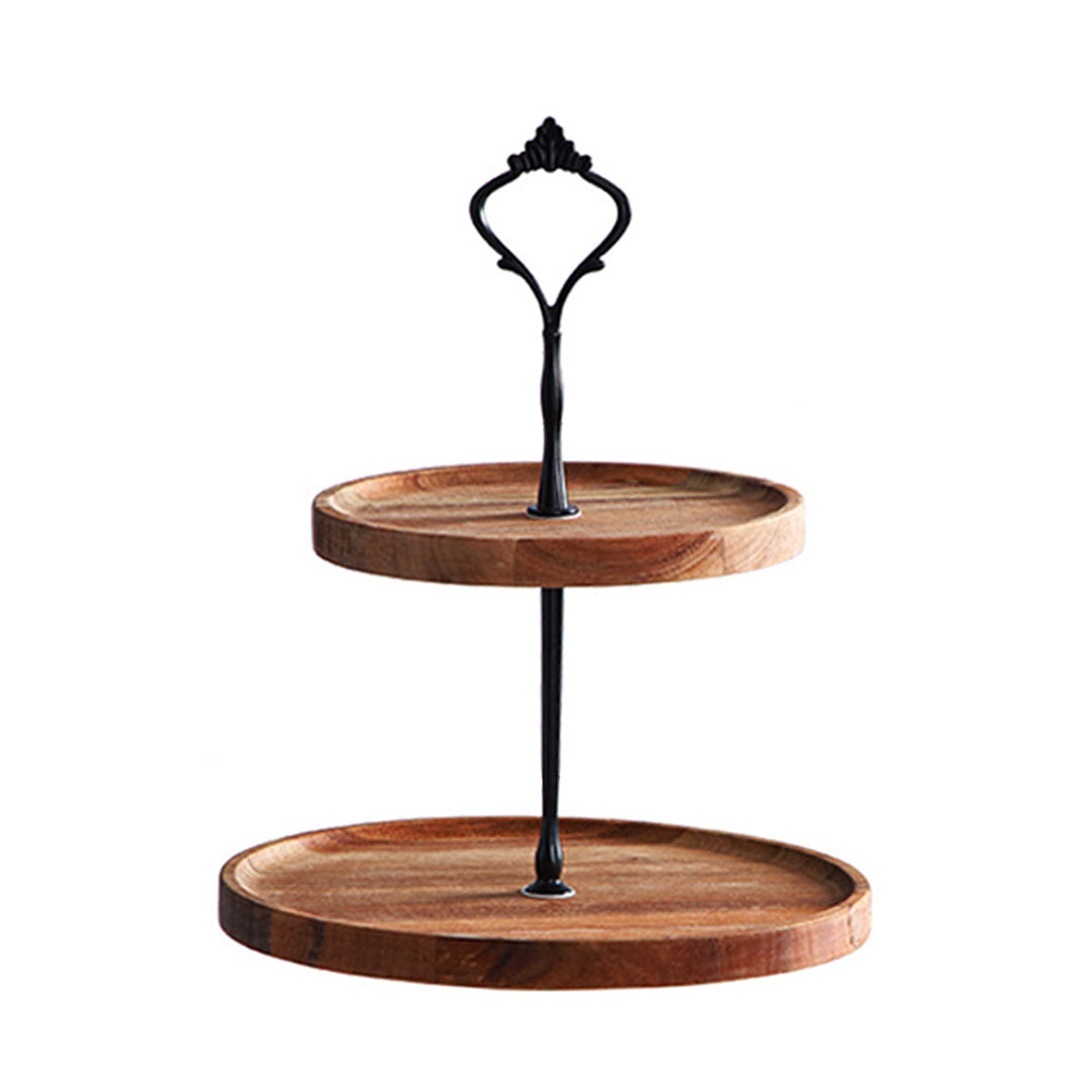 15cm 2 Tier  Brown Round Wooden Acacia board