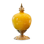 38cm Ceramic Vase with Gold Metal Base Yellow
