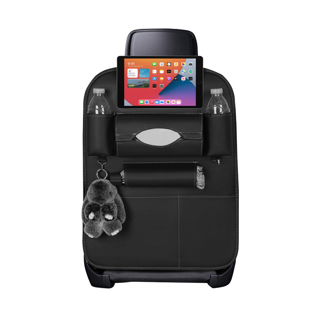 PVC Leather Car Back Seat Multi-Pocket Organizer and iPad Mini Holder Black