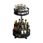 2 Tier Black Round Multi-Function Kitchen Seasoning Organiser Shelf