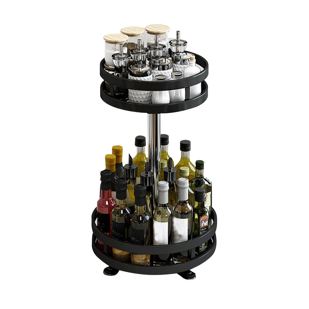2 Tier Black Round Multi-Function Kitchen Seasoning Organiser Shelf